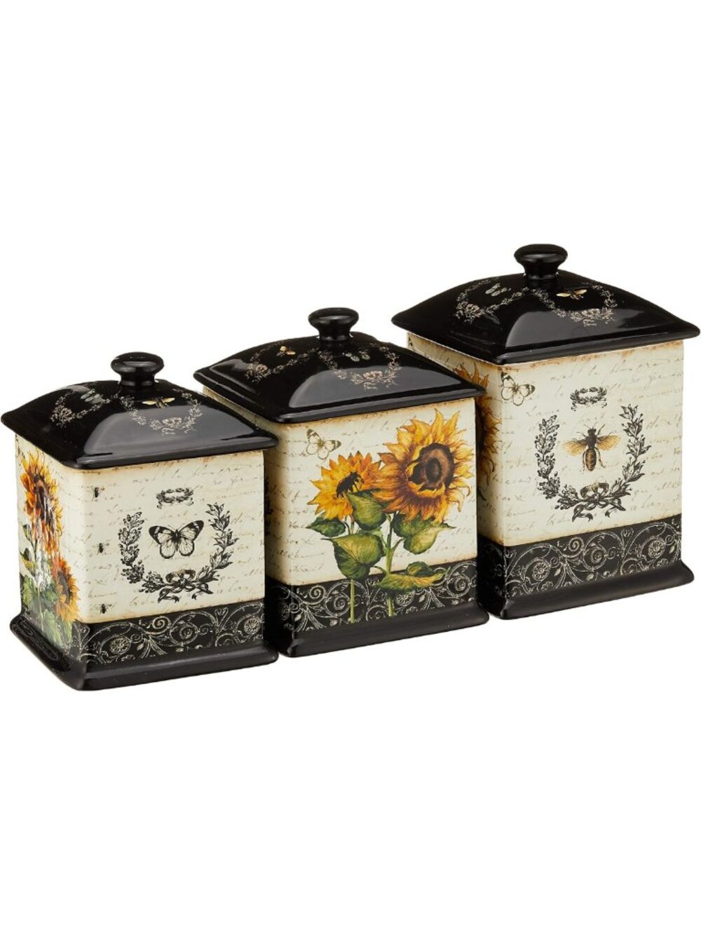 Charming Vintage Sunflower Canister Set - 3 Ceramic Kitchen Storage Jars with